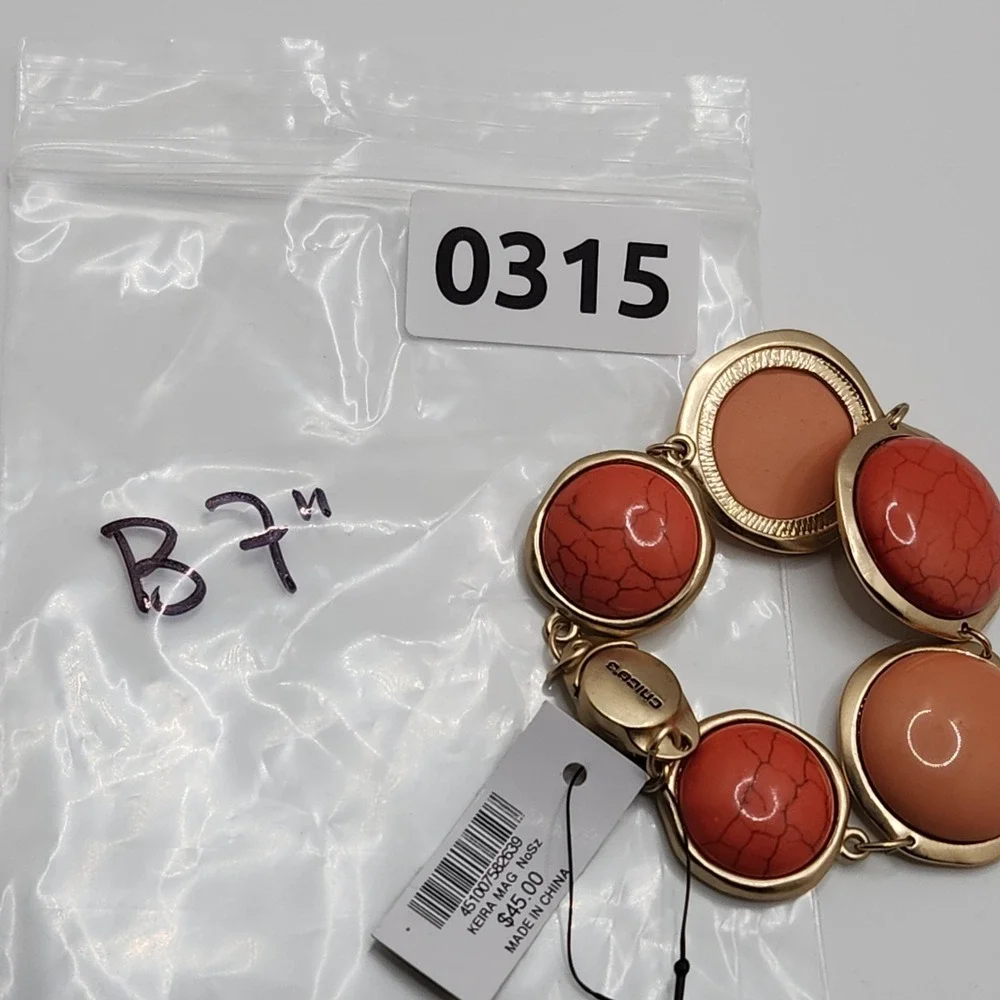 Chunky Statement Coral Peach Magnetic Bracelet Chicos‎ Gold Tone New $45 Boho